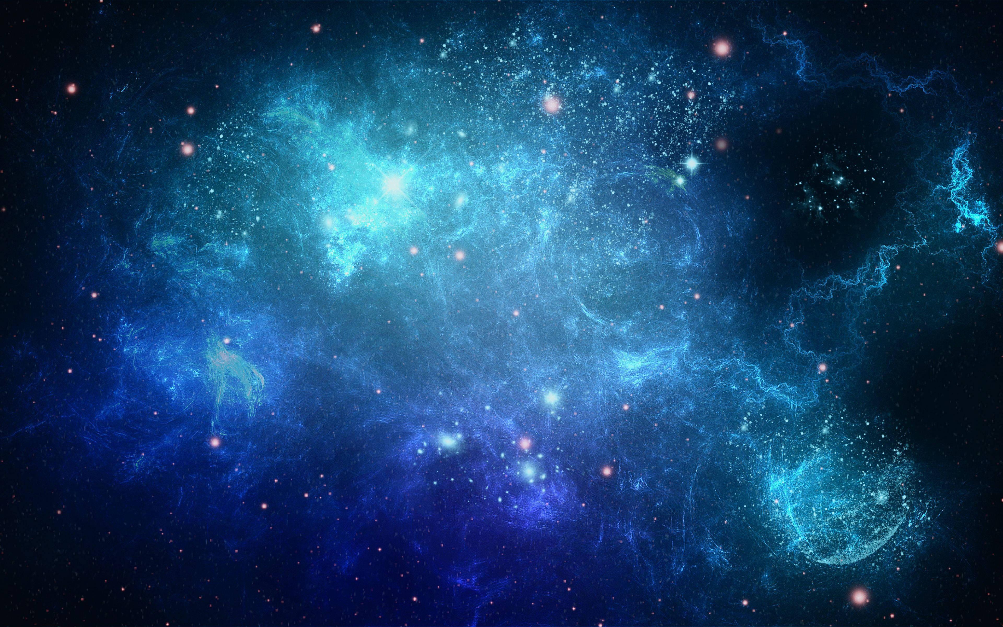 4k Ultra Hd Galaxy Blue Lightnings — 3840x2400 wallpaper