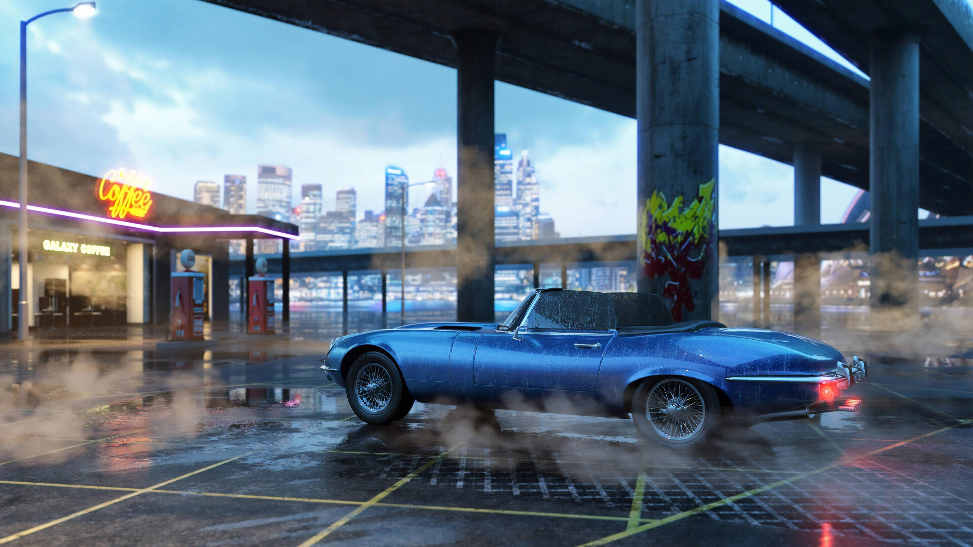 4K Vintage Car Under Bridge — 3840x2160 wallpaper
