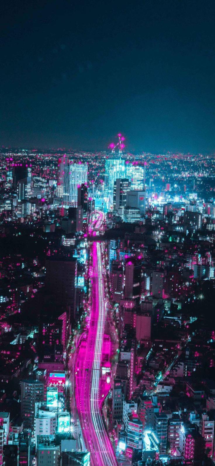 8K iPhone City Lights In Purple — 736x1593 wallpaper