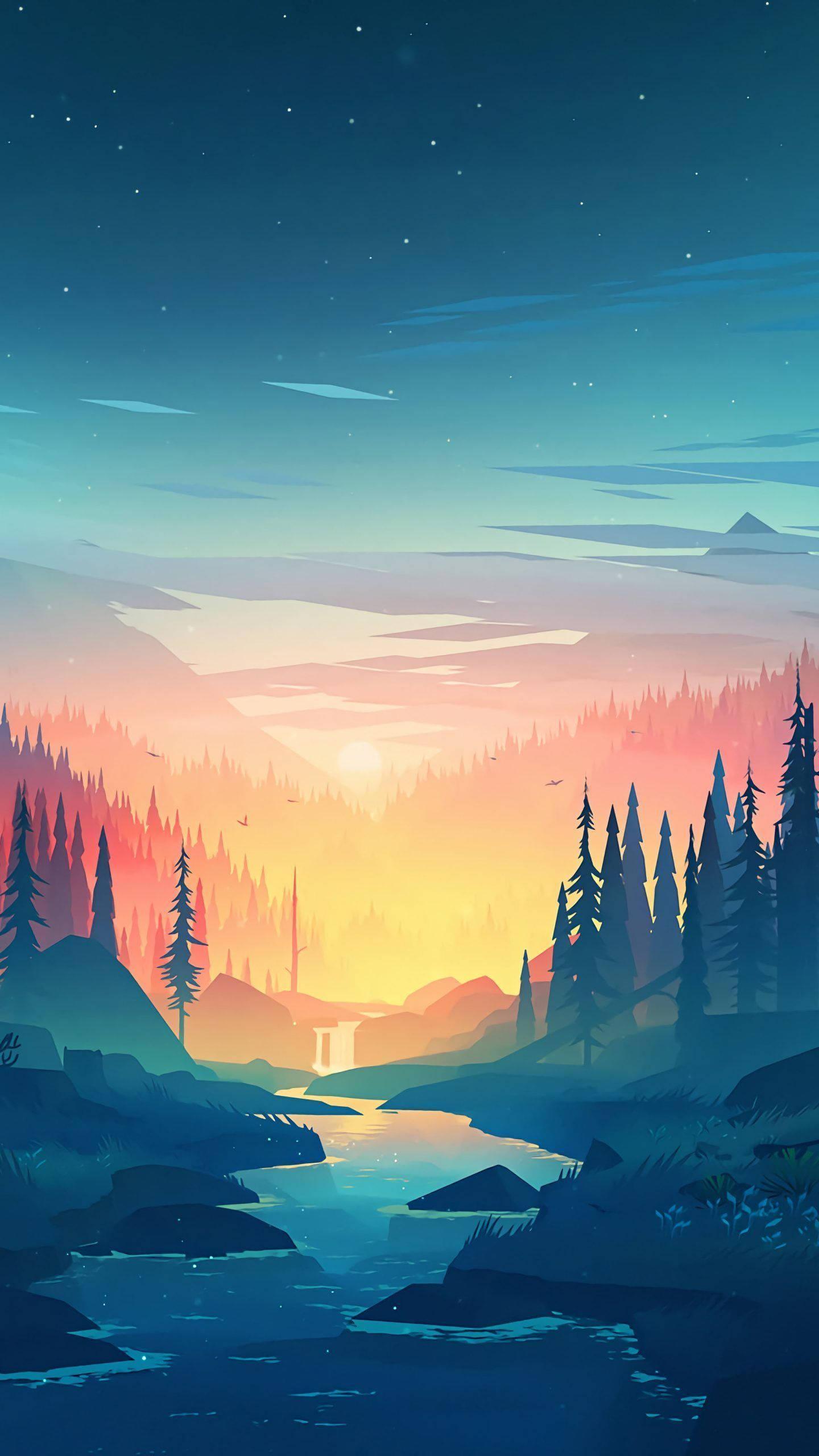 8K iPhone Digital Art River Valley — 1440x2560 wallpaper