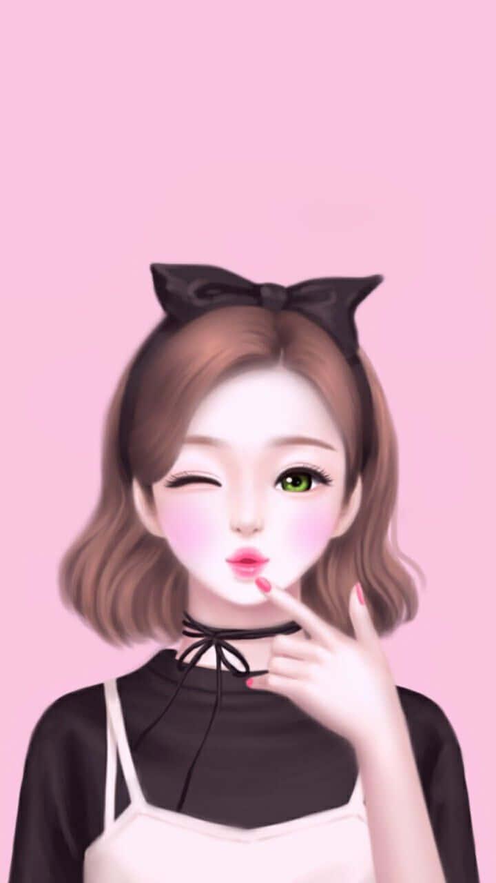 A beaming, beautiful girl cartoon character proudly displaying her artwork. — 720x1280 wallpaper