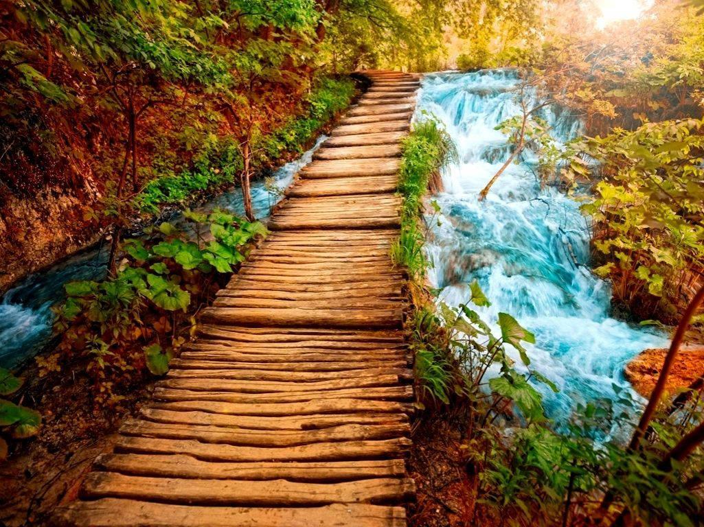 A beautiful bridge crossing a tranquil river — 1025x768 wallpaper