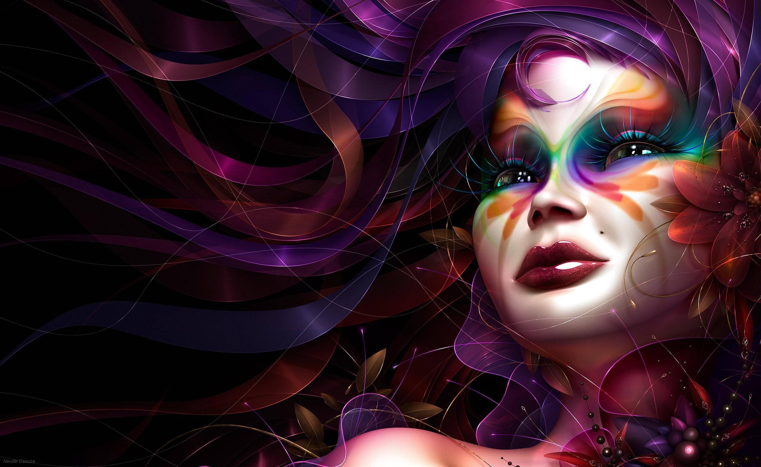 a beautiful fantasy girl with a painted face — 2560x1572 wallpaper