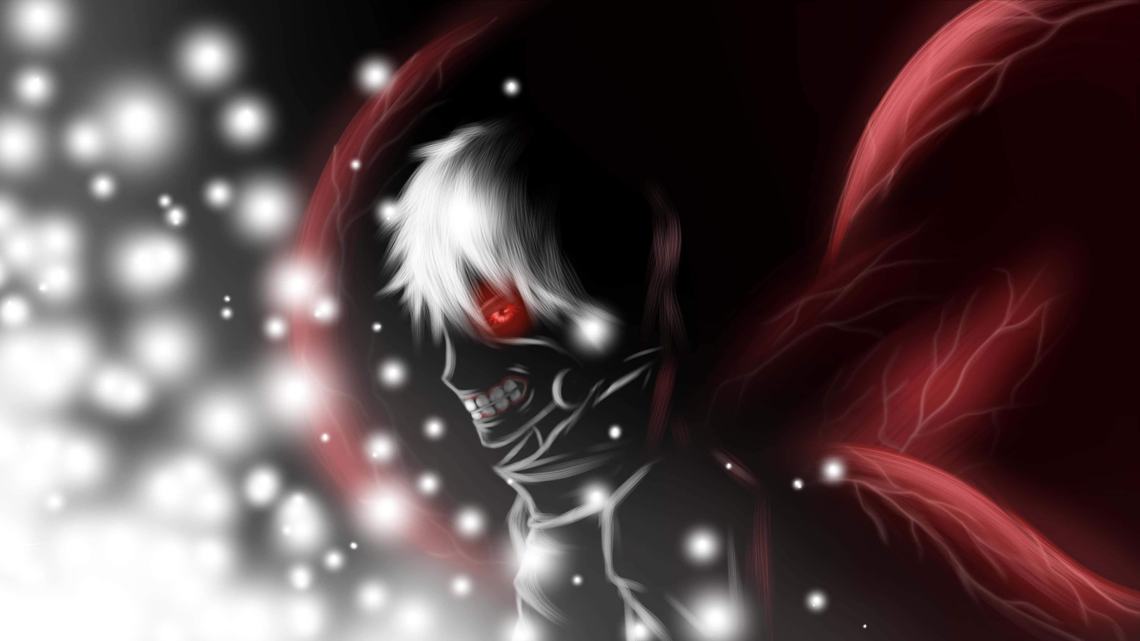 a black and white anime character with red wings — 3840x2160 wallpaper