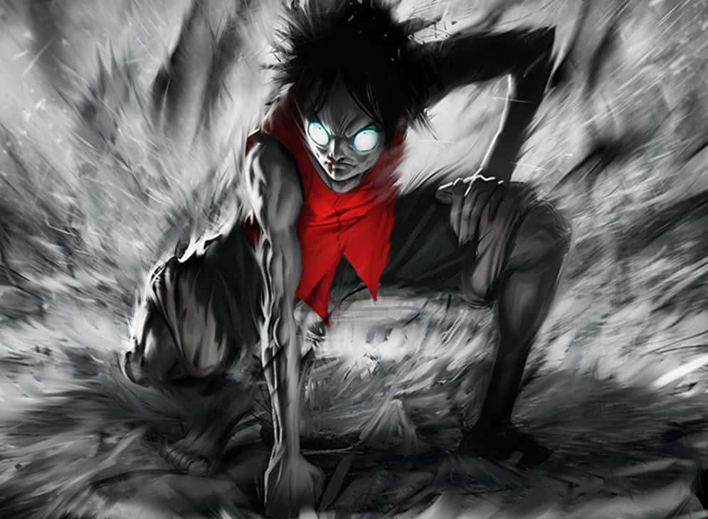 a black and white image of a man in a red shirt — 995x730 wallpaper