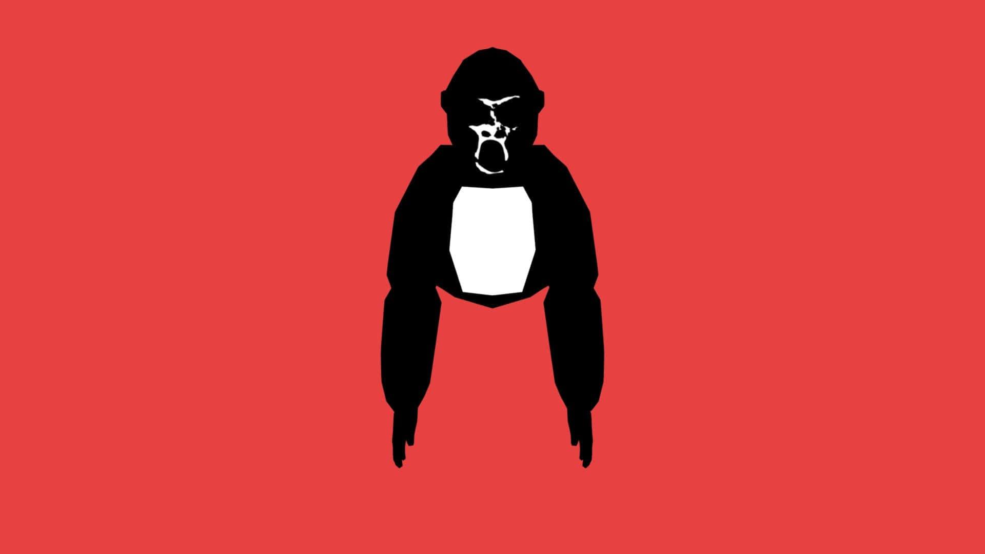 a black and white image of a penguin on a red background — 1920x1080 wallpaper