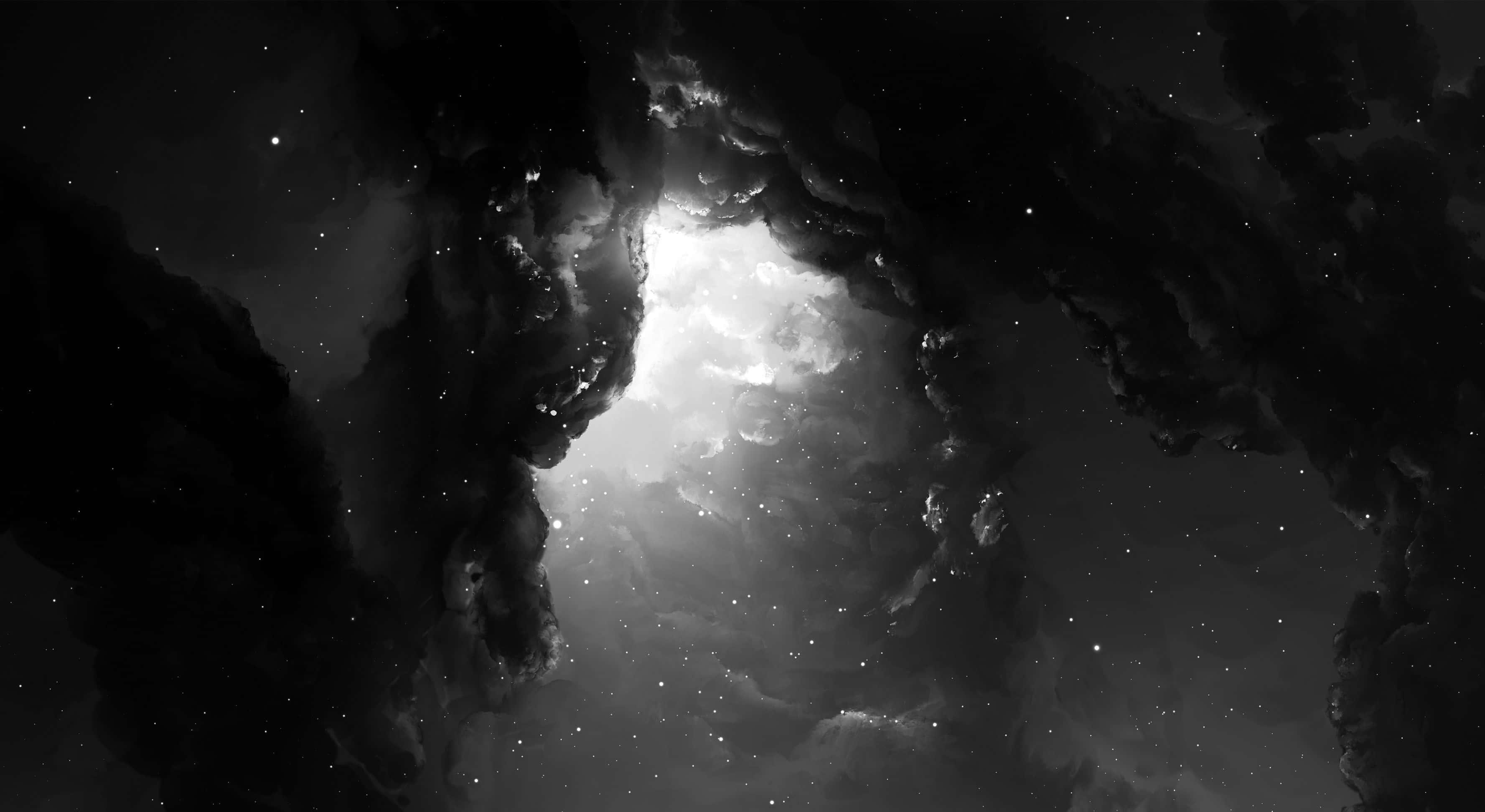 a black and white image of a starry sky — 3554x1945 wallpaper