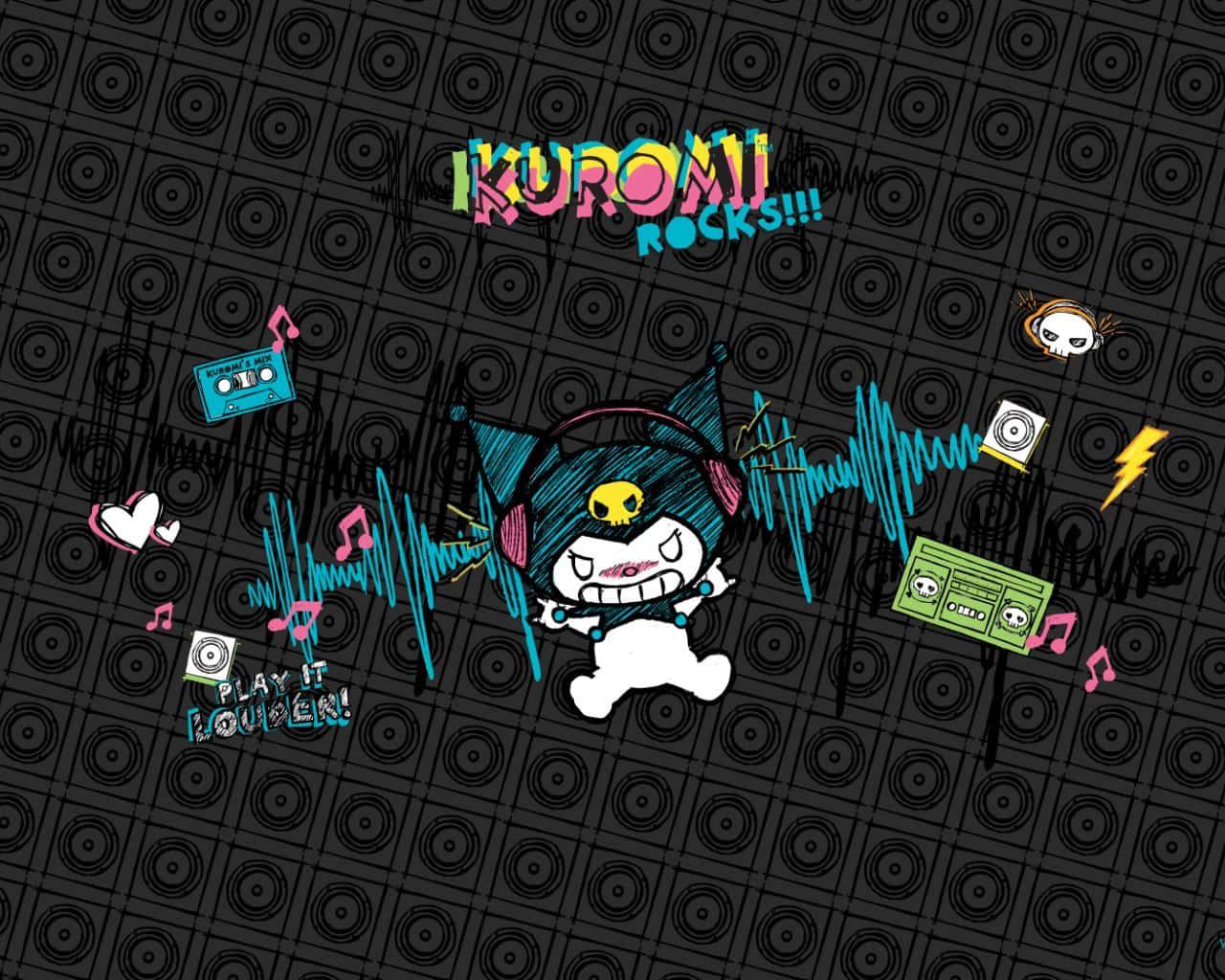 a black background with a cartoon character and music