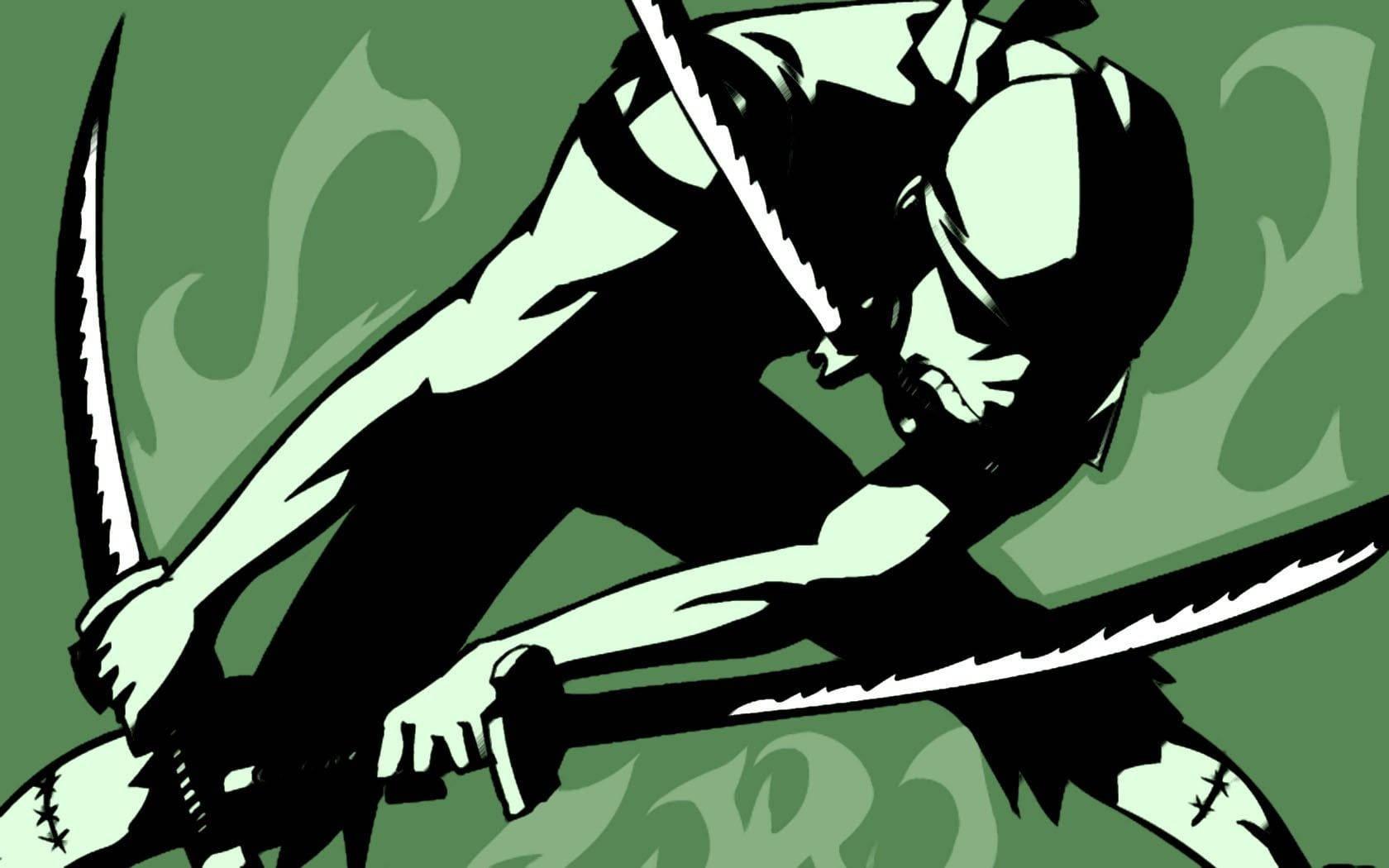 A Black silhouette of Zoro, the sword-wielding warrior, ready to take on all challenges. — 1680x1050 wallpaper