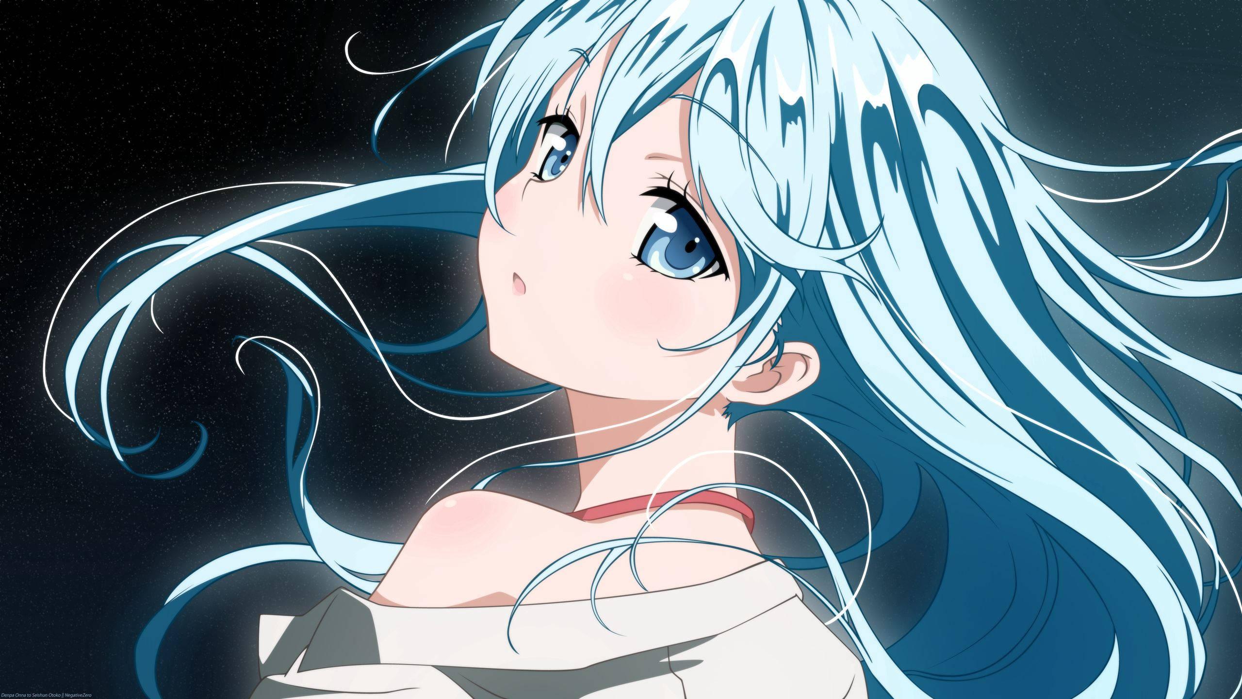 A Blue-haired Girl Adventuring Through an Animated World — 2560x1440 wallpaper