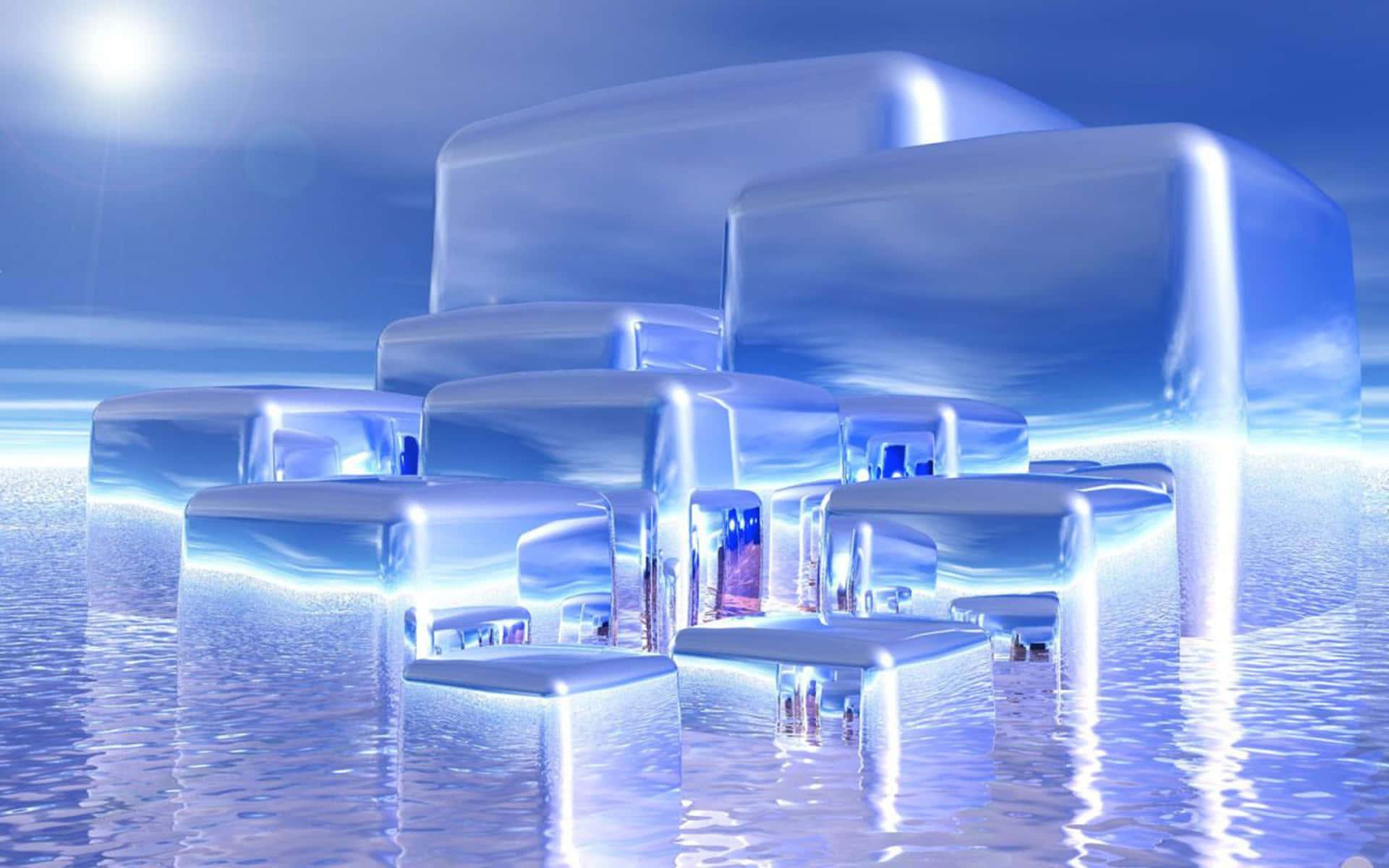 a blue ice cube sitting on the water — 1920x1200 wallpaper