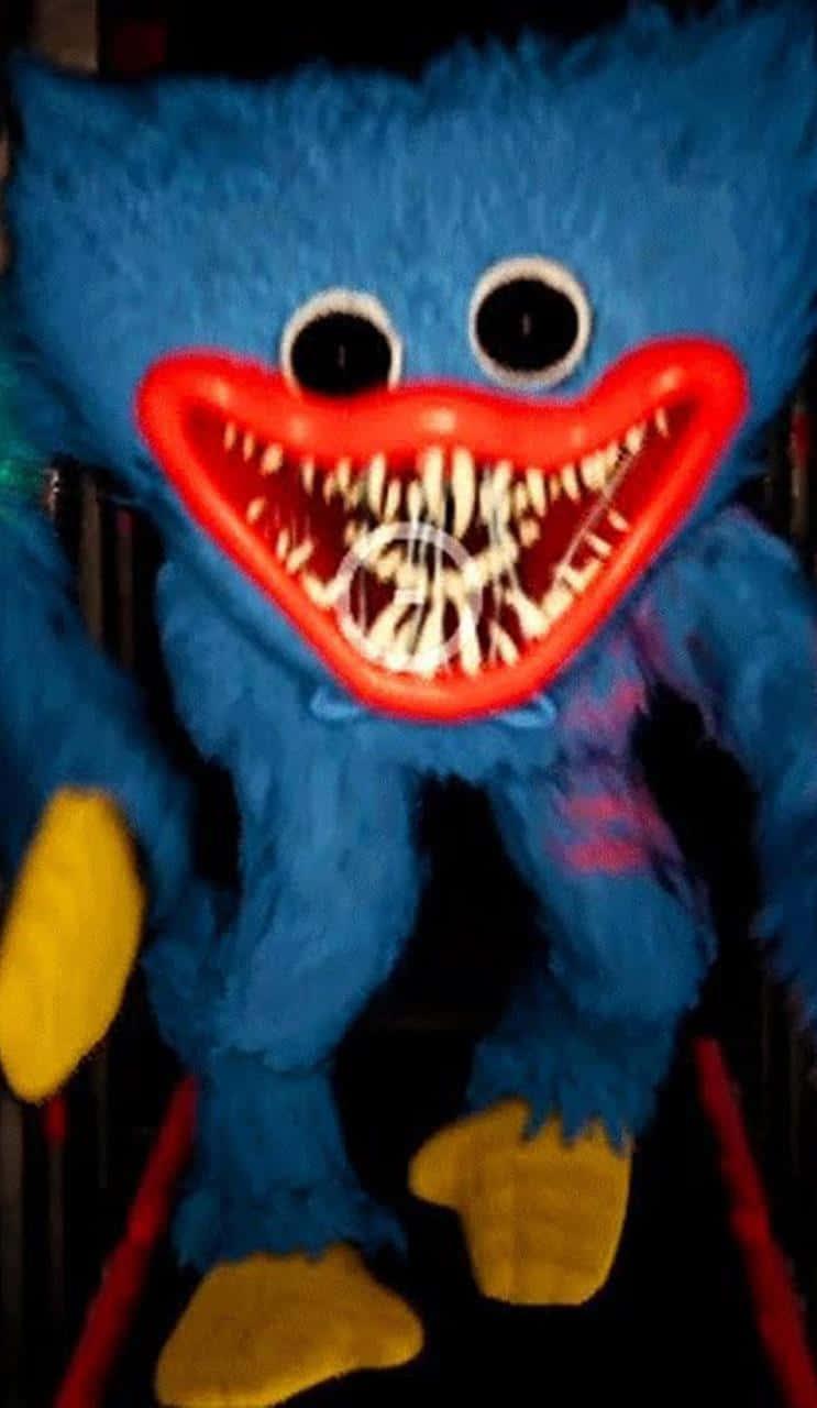 a blue monster with big teeth standing in a dark room — 743x1280 wallpaper