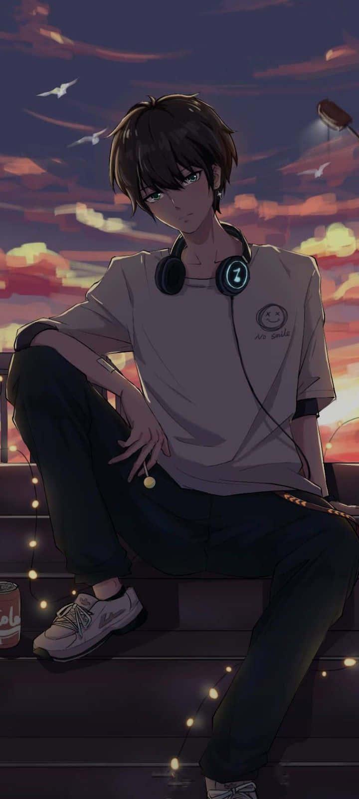 a boy sitting on steps with headphones — 720x1600 wallpaper