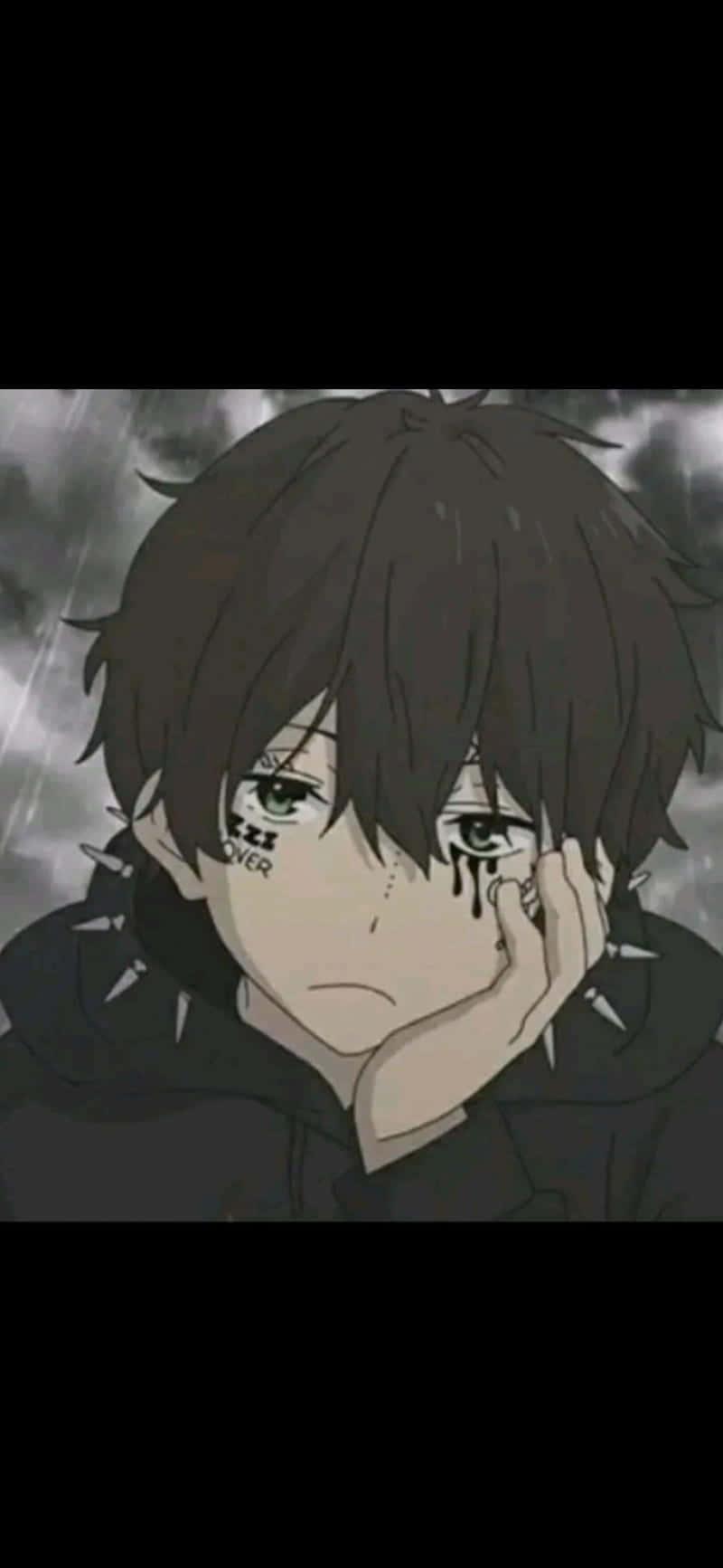 “A brooding dark anime boy stands perched on a bridge among the windswept clouds.”