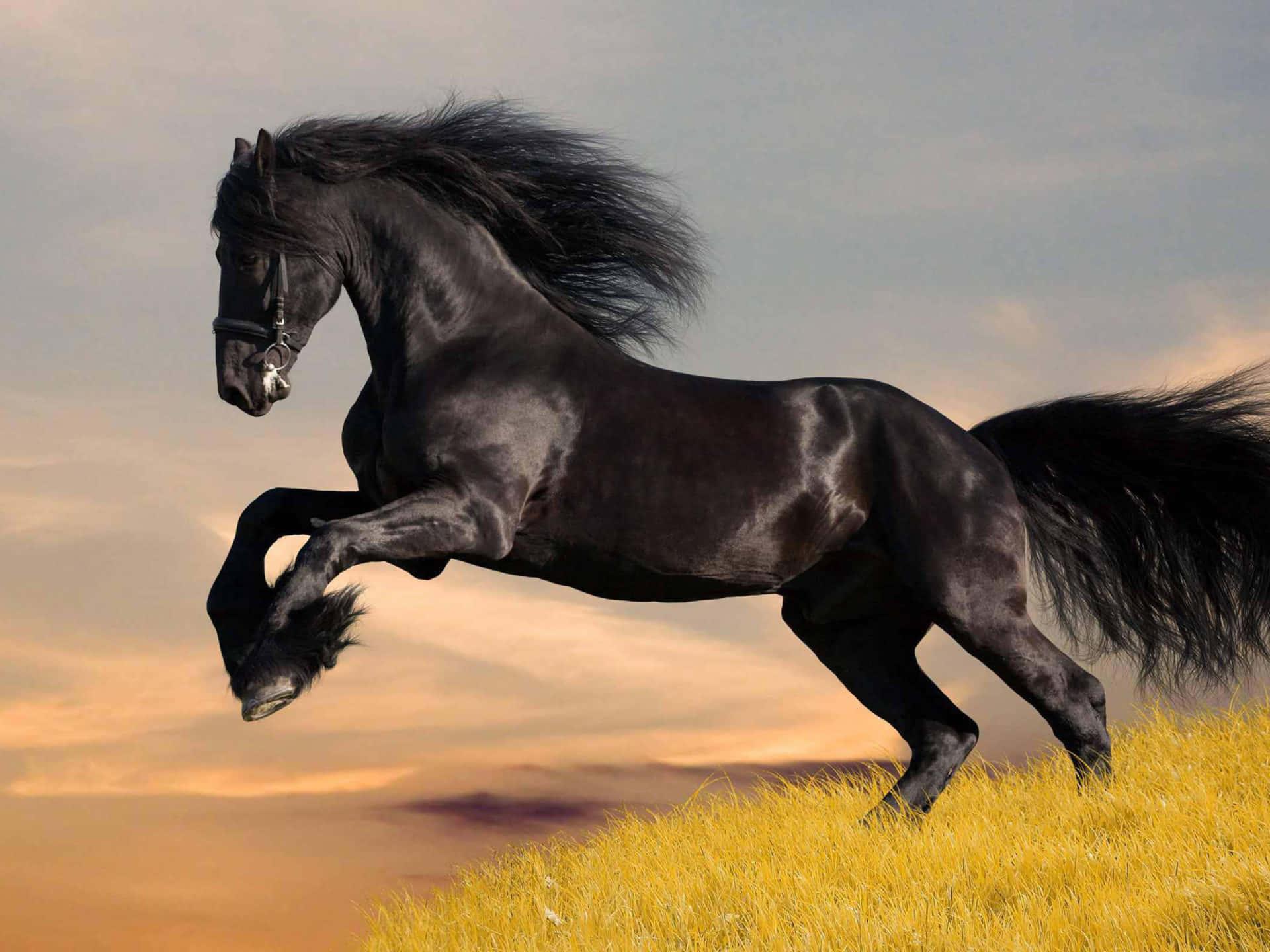 A brown horse galloping through a grassy field — 1920x1440 wallpaper