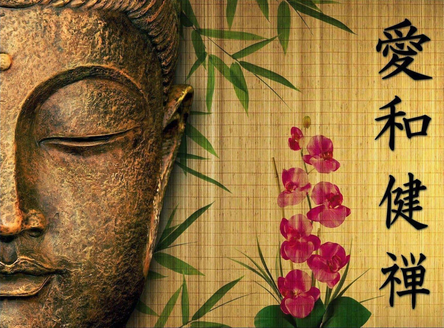a buddha statue with flowers and bamboo — 1533x1133 wallpaper