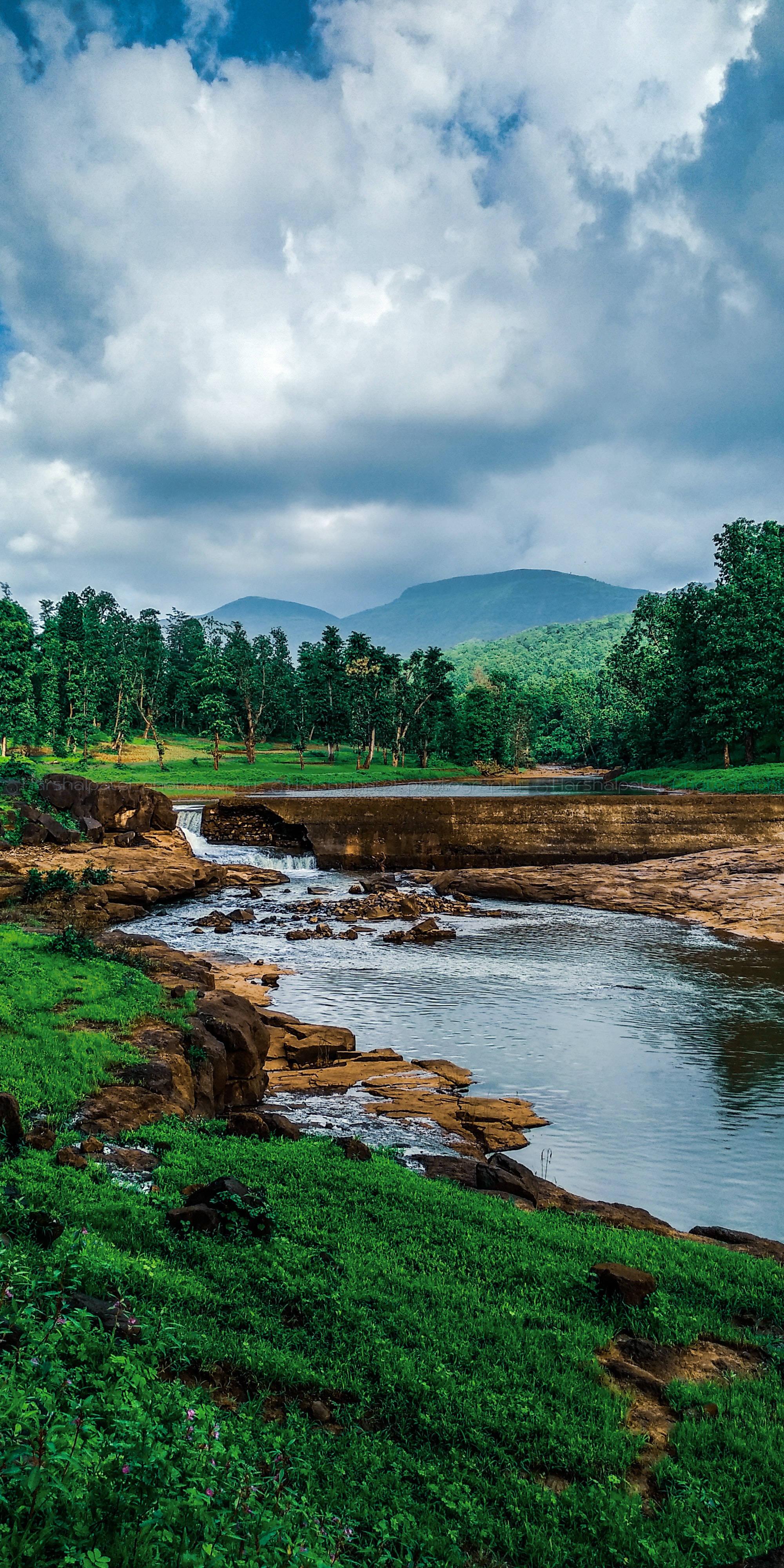 A calming river winds through the lush green landscape. — 2000x4000 wallpaper