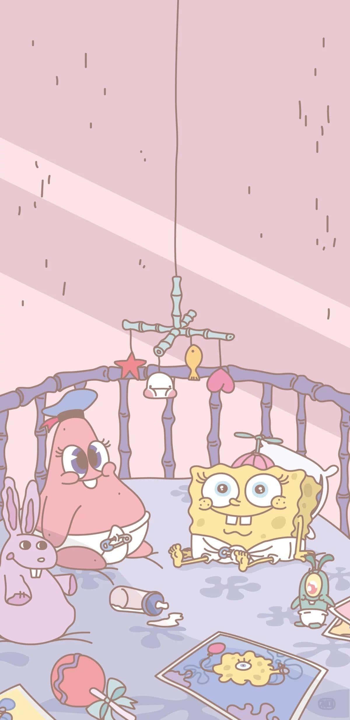 a cartoon bed with a bedside table — 1200x2466 wallpaper
