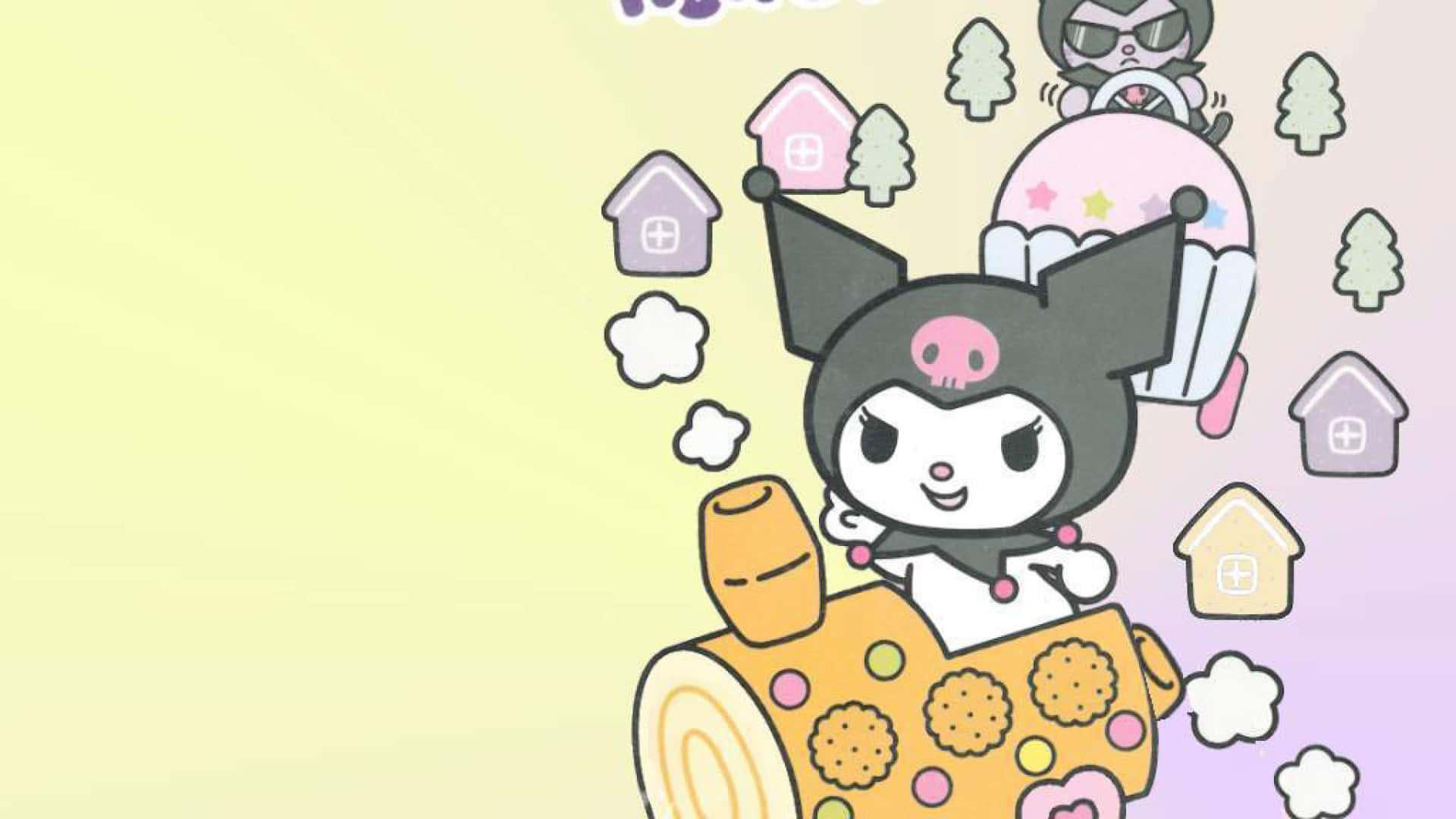 a cartoon cat is riding a train with other characters