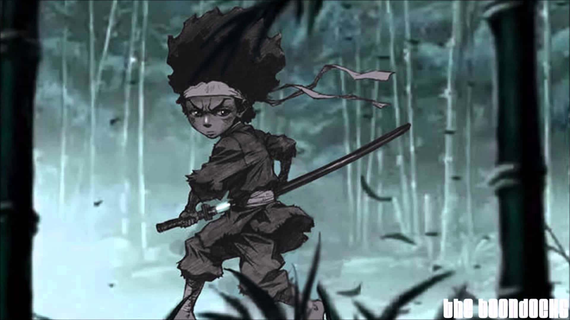 a cartoon character with a sword in the forest — 1920x1080 wallpaper