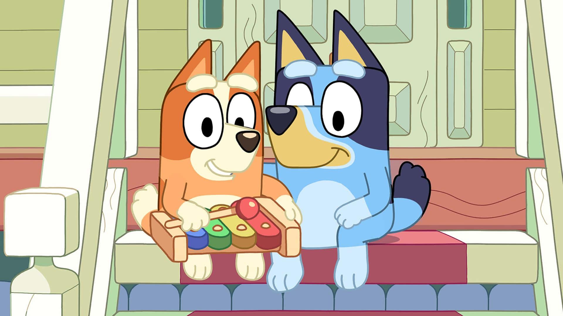 a cartoon dog and a cat sitting on a step — 1920x1080 wallpaper