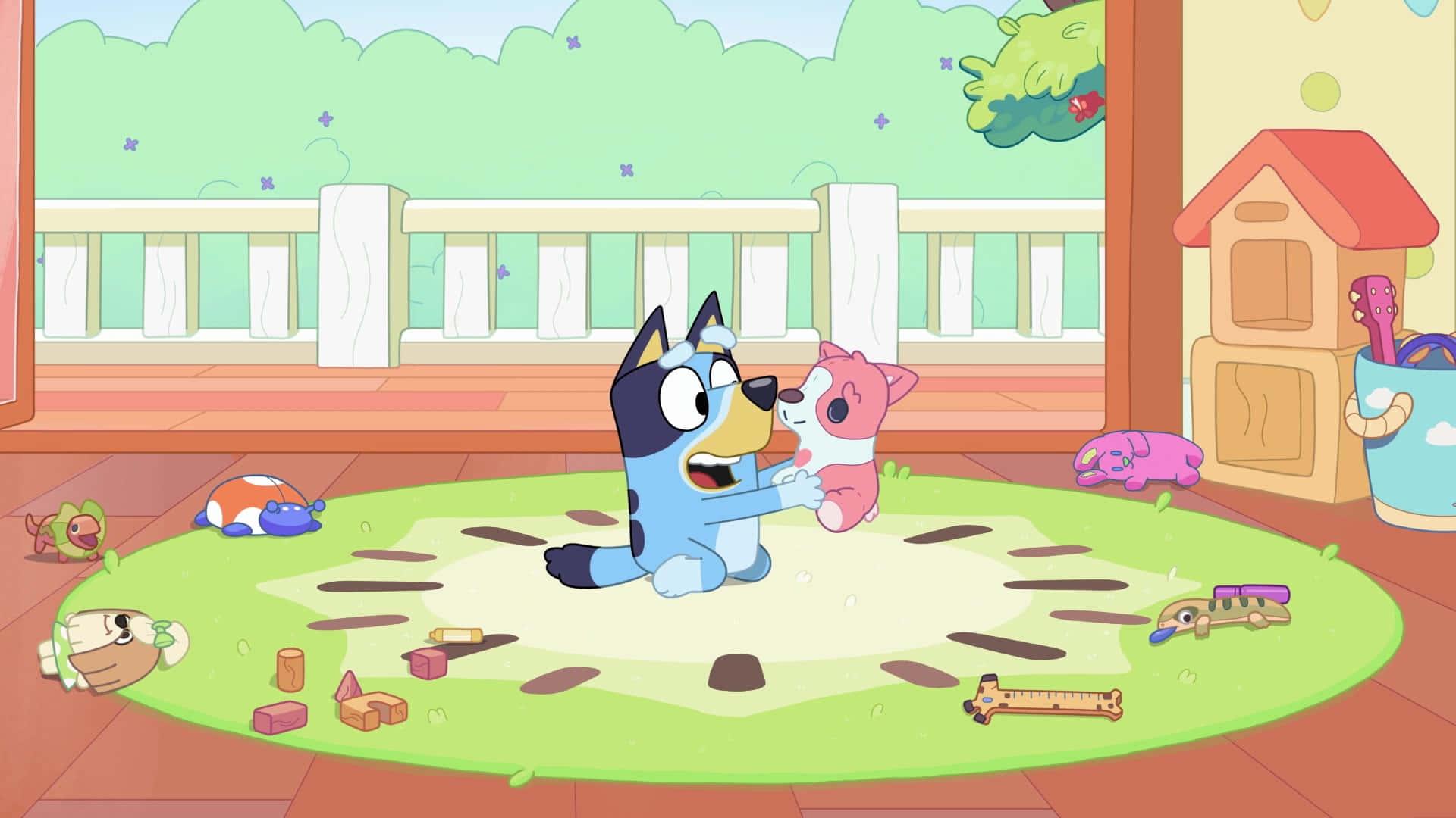 a cartoon dog is playing with toys in a room — 1920x1080 wallpaper
