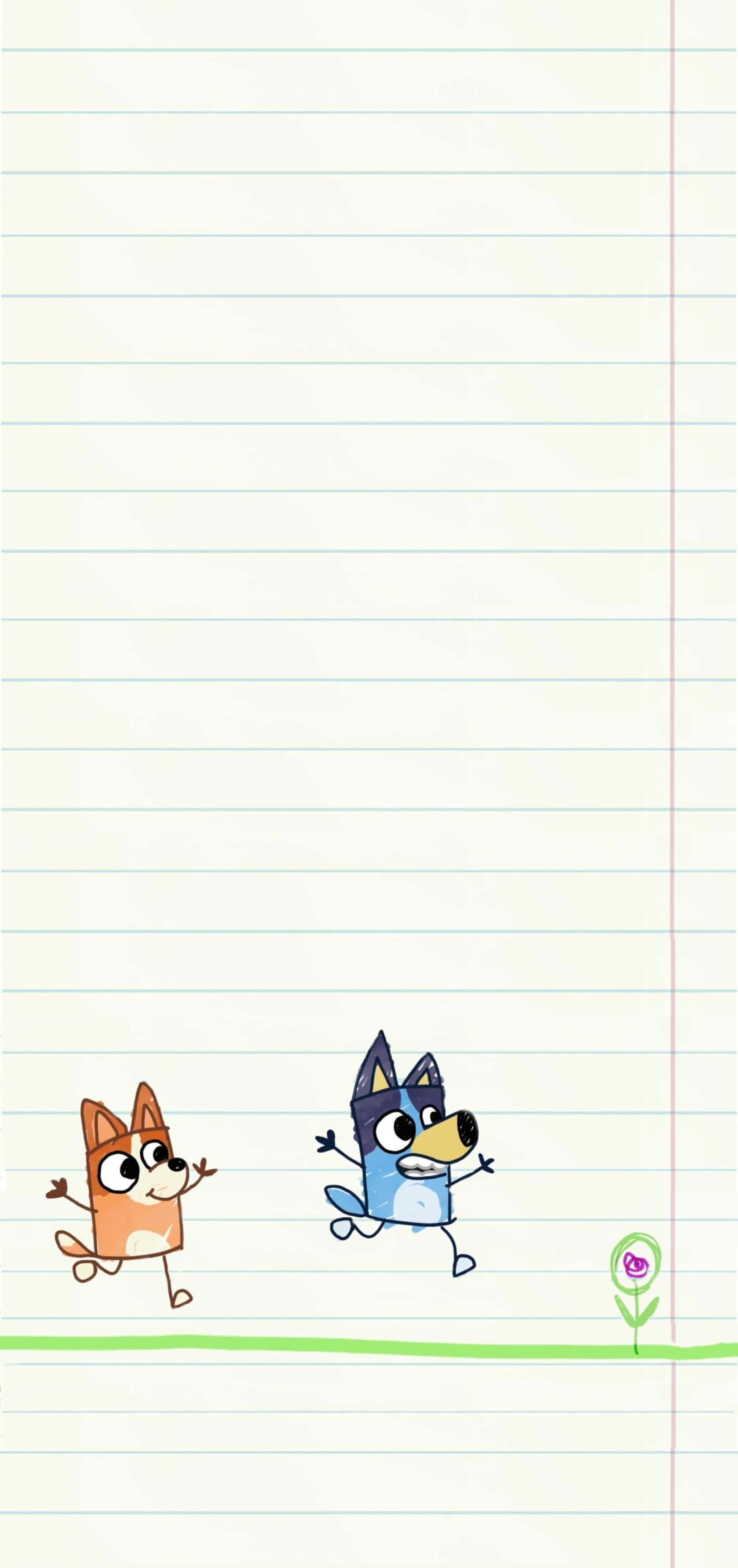 a cartoon drawing of two dogs running on a lined paper — 1631x3464 wallpaper