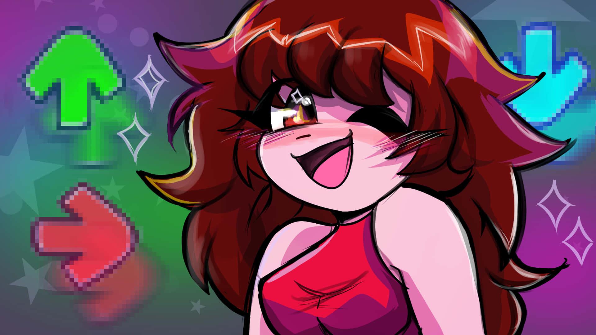 a cartoon girl with a red dress and arrows — 1920x1080 wallpaper