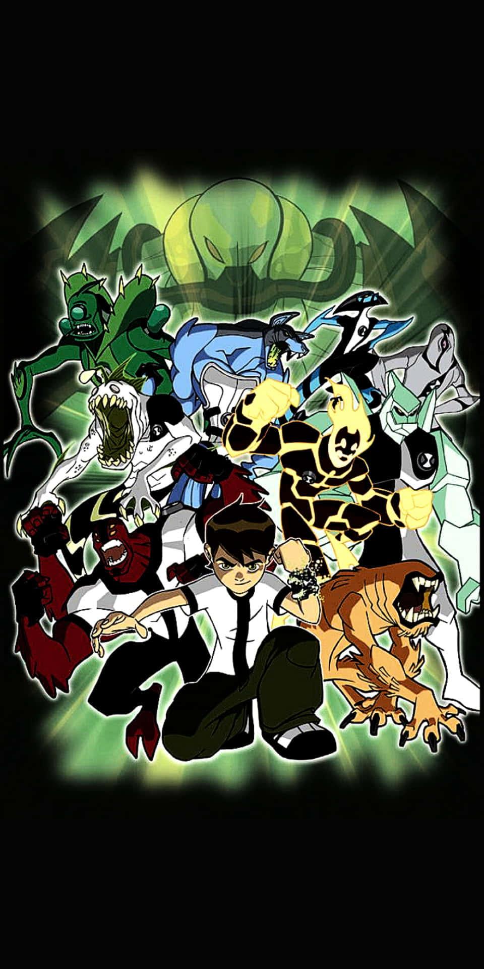 a cartoon of a group of characters in a dark background — 960x1921 wallpaper