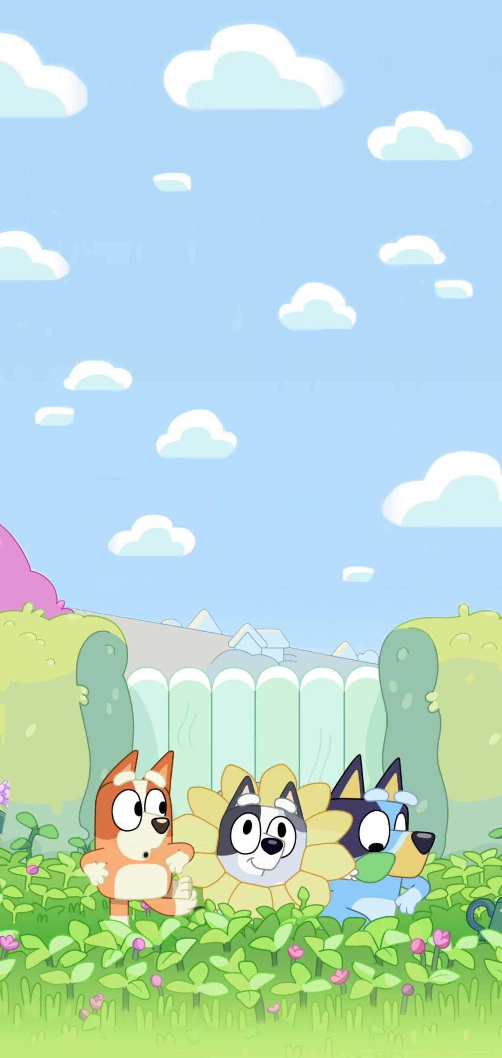 a cartoon scene with several cats in the grass — 1643x3464 wallpaper