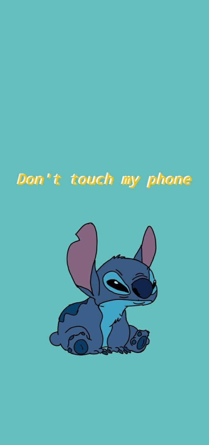 a cartoon stitch with the words don't touch my phone