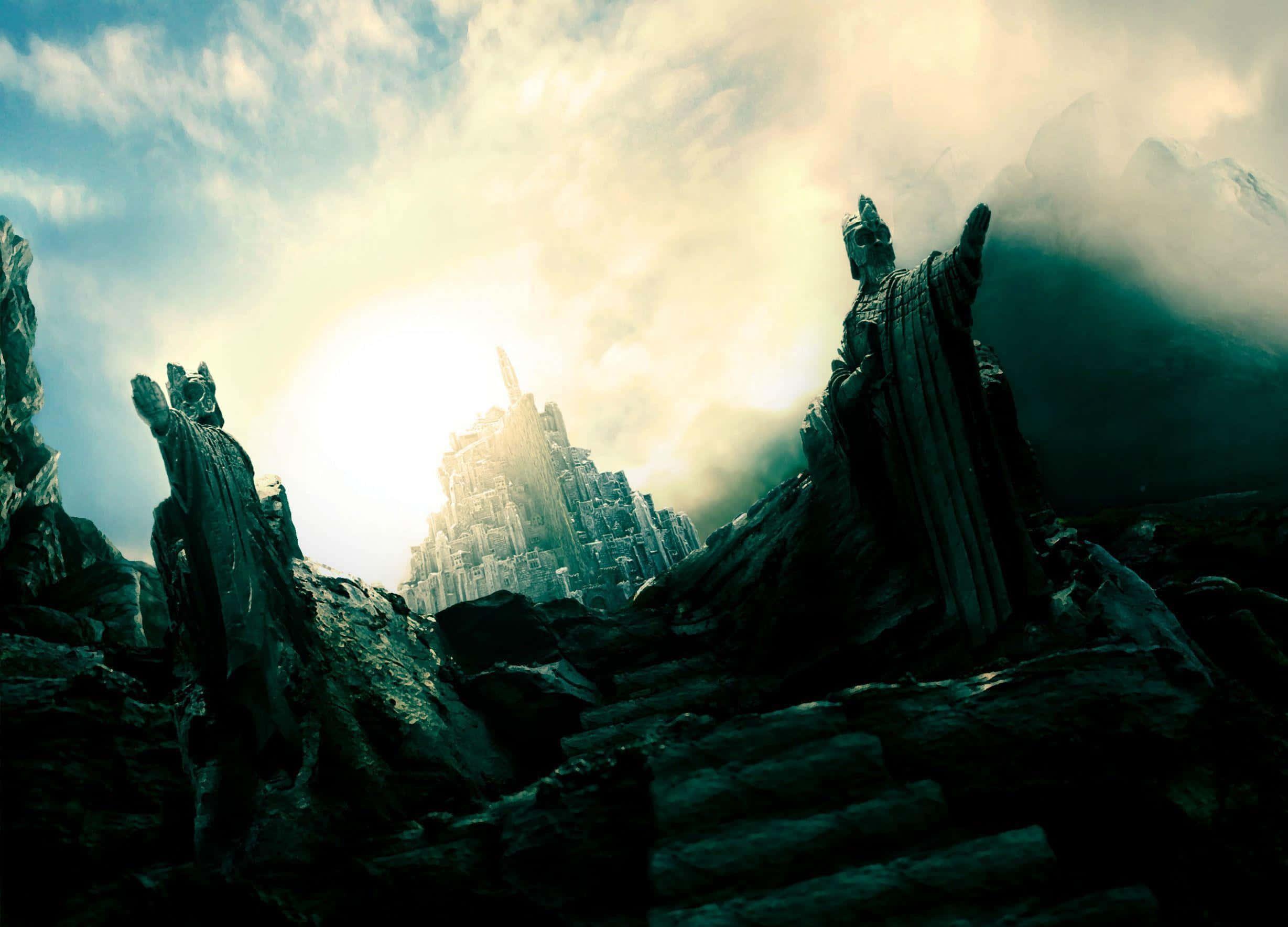 a castle with a lot of rocks and trees — 2457x1769 wallpaper