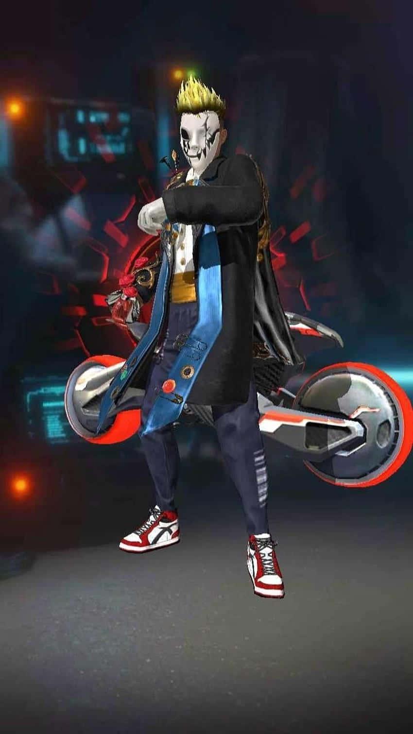 a character in a video game is standing on a bike — 850x1511 wallpaper