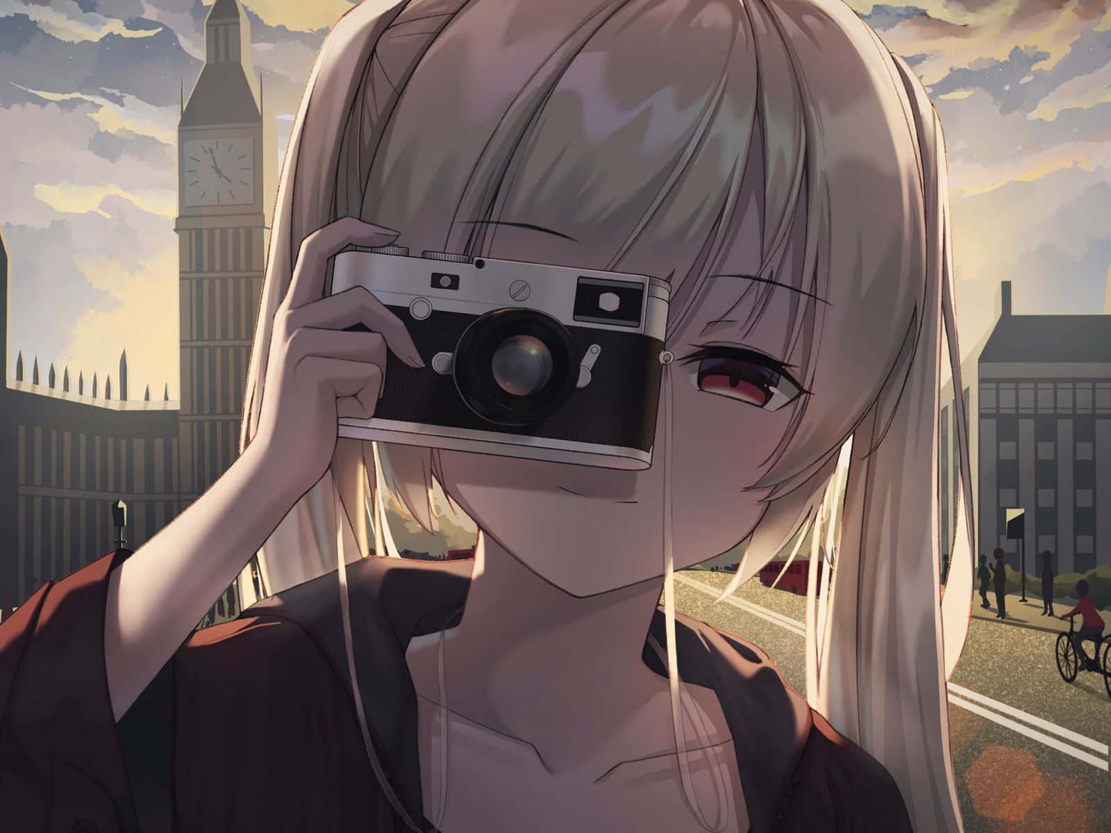 A cheerful anime girl admiring the beautiful scenery — 1600x1200 wallpaper