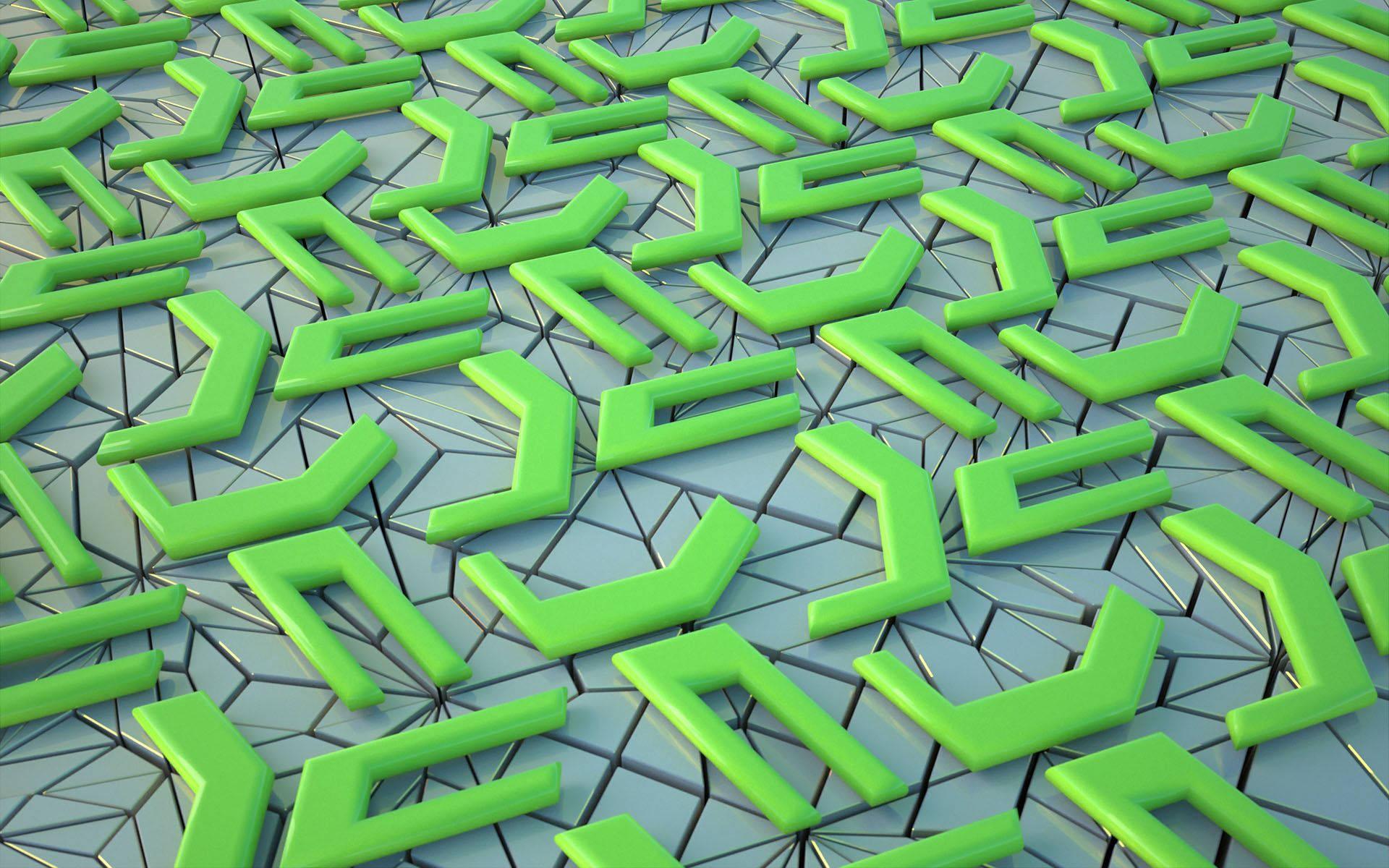 A collage of 3D shapes in varying green tones — 1920x1200 wallpaper