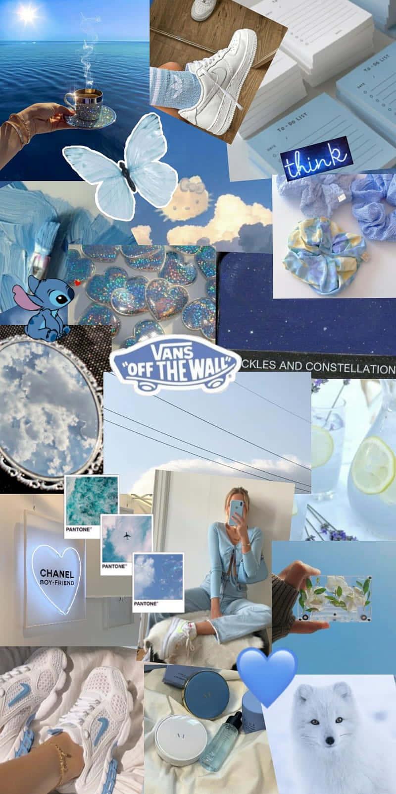 a collage of pictures of blue and white items — 800x1602 wallpaper