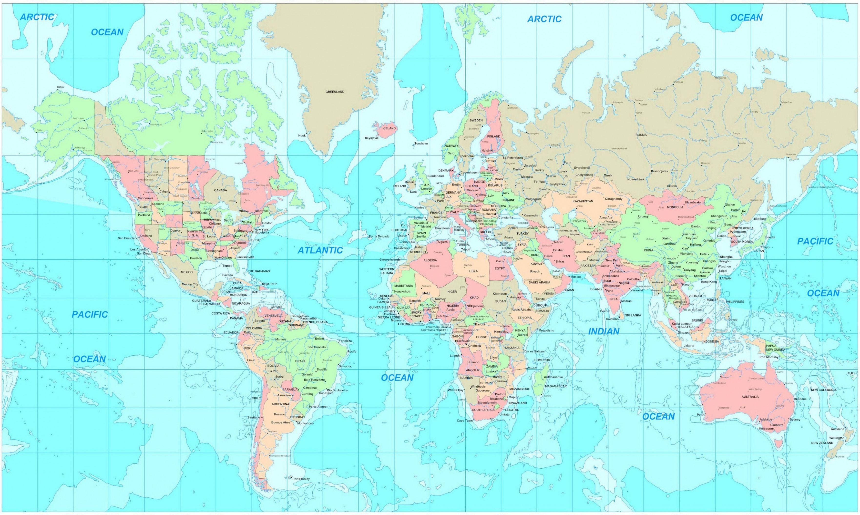 A Colored World Map with Grids — 3524x2110 wallpaper