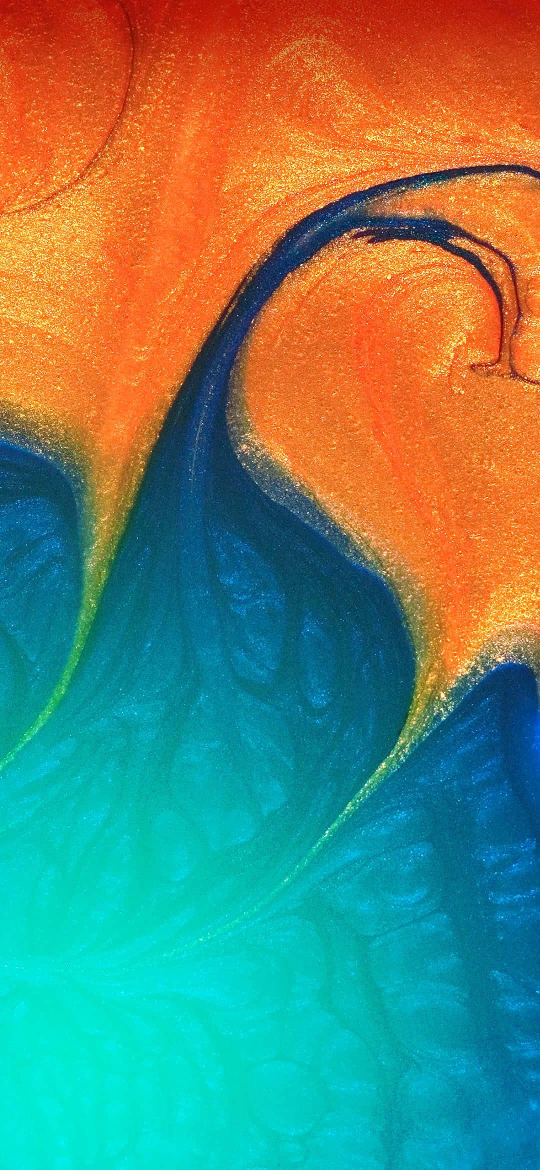 a colorful abstract painting on a blue and orange background — 1080x2340 wallpaper