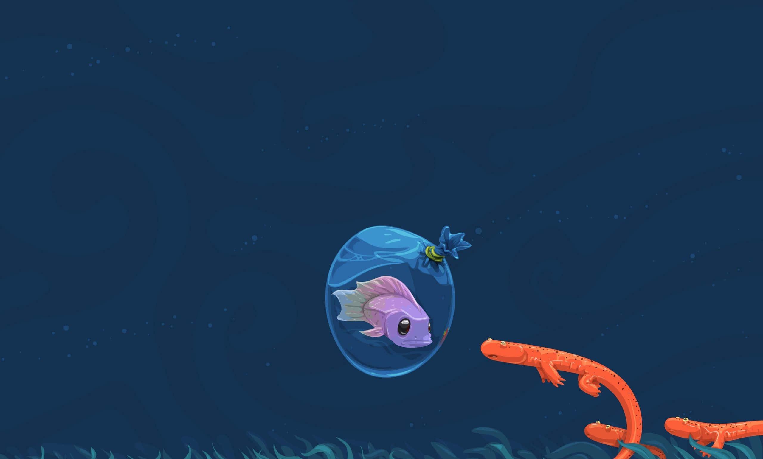 A colorful axolotl swimming along in a lake — 2560x1541 wallpaper