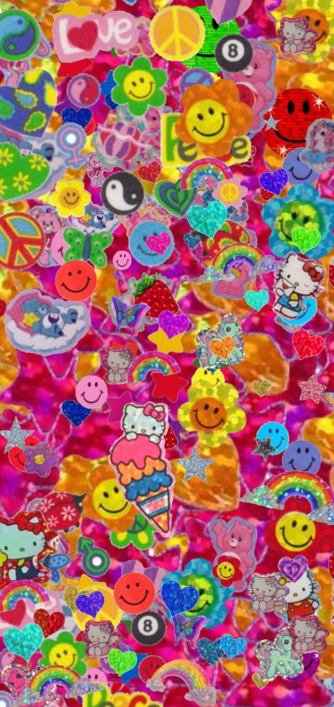 a colorful collage of stickers — 1080x2280 wallpaper