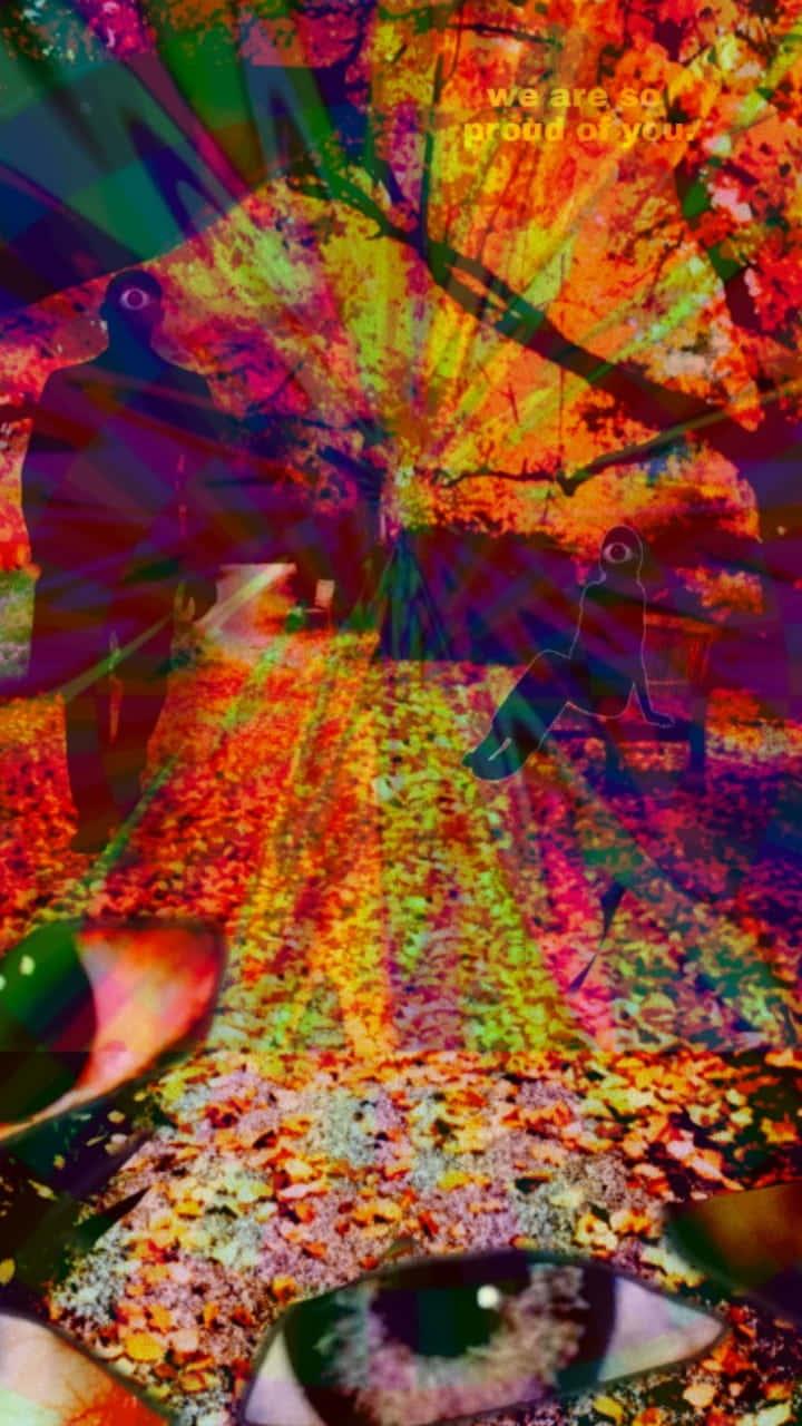 a colorful painting of a person walking through a path — 720x1280 wallpaper