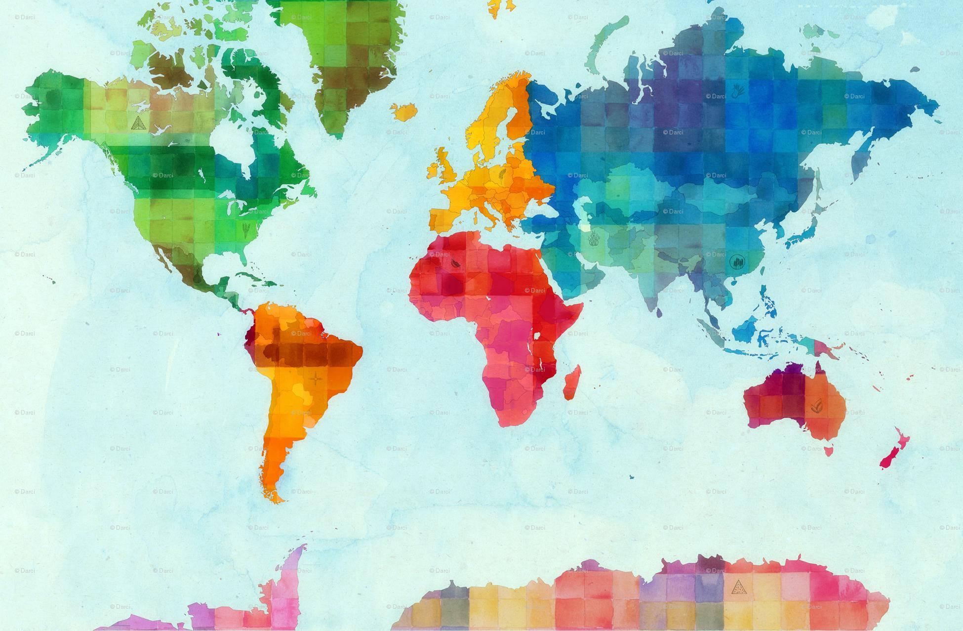 A Colorful Rainbow Pixel World's Map — 1950x1277 wallpaper