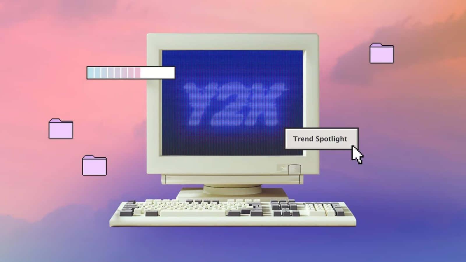 a computer with the word y2k on it — 1600x900 wallpaper