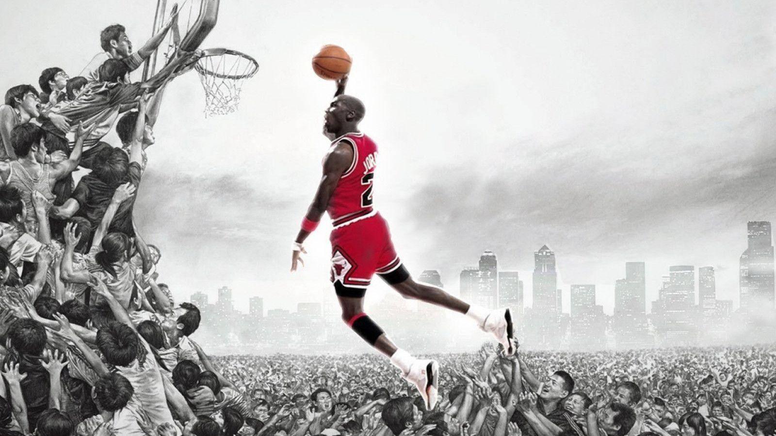 A creative artwork of Basketball legend Michael Jordan — 1600x900 wallpaper