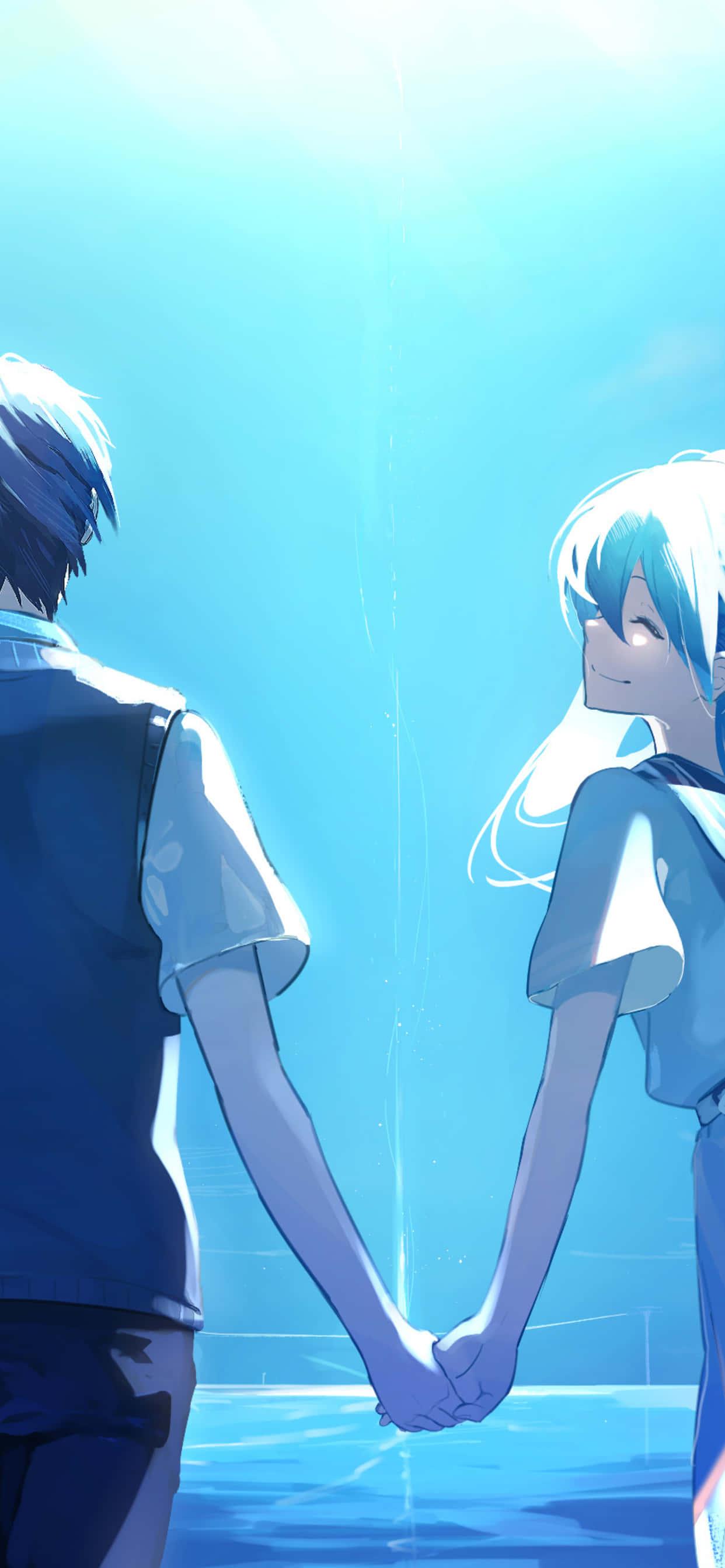 A cute, romantic moment between two anime lovers. — 1242x2688 wallpaper