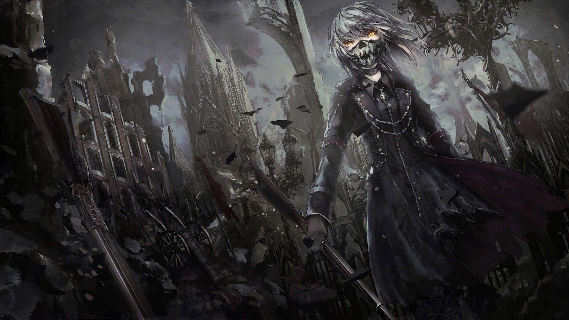 A dark and mysterious anime character with glowing eyes. — 1920x1080 wallpaper