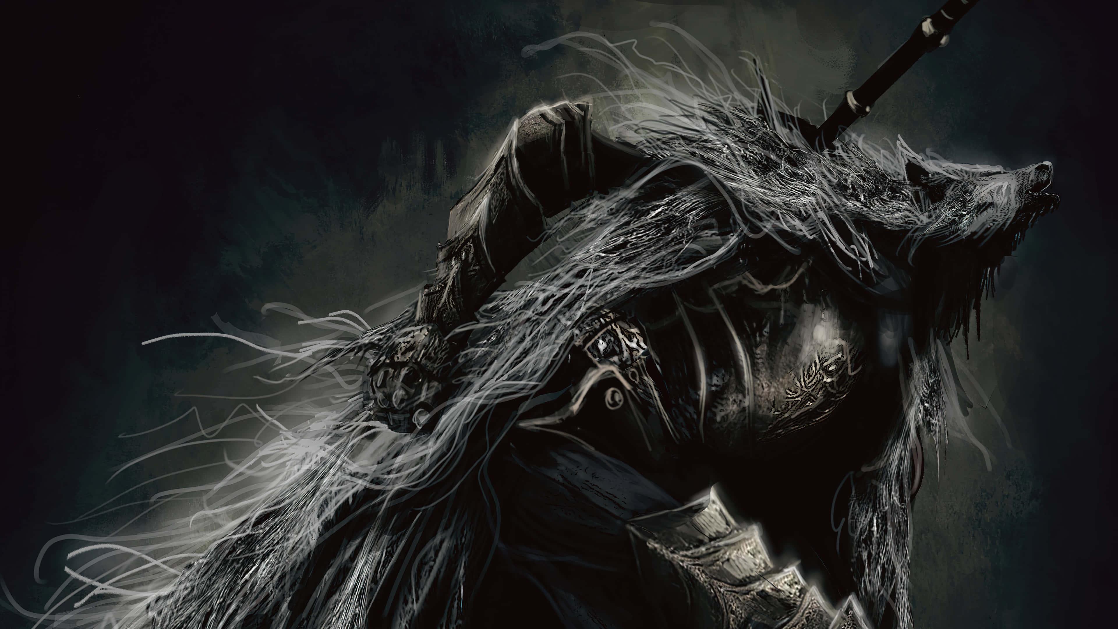 a dark fantasy creature with long hair and a sword — 3840x2160 wallpaper
