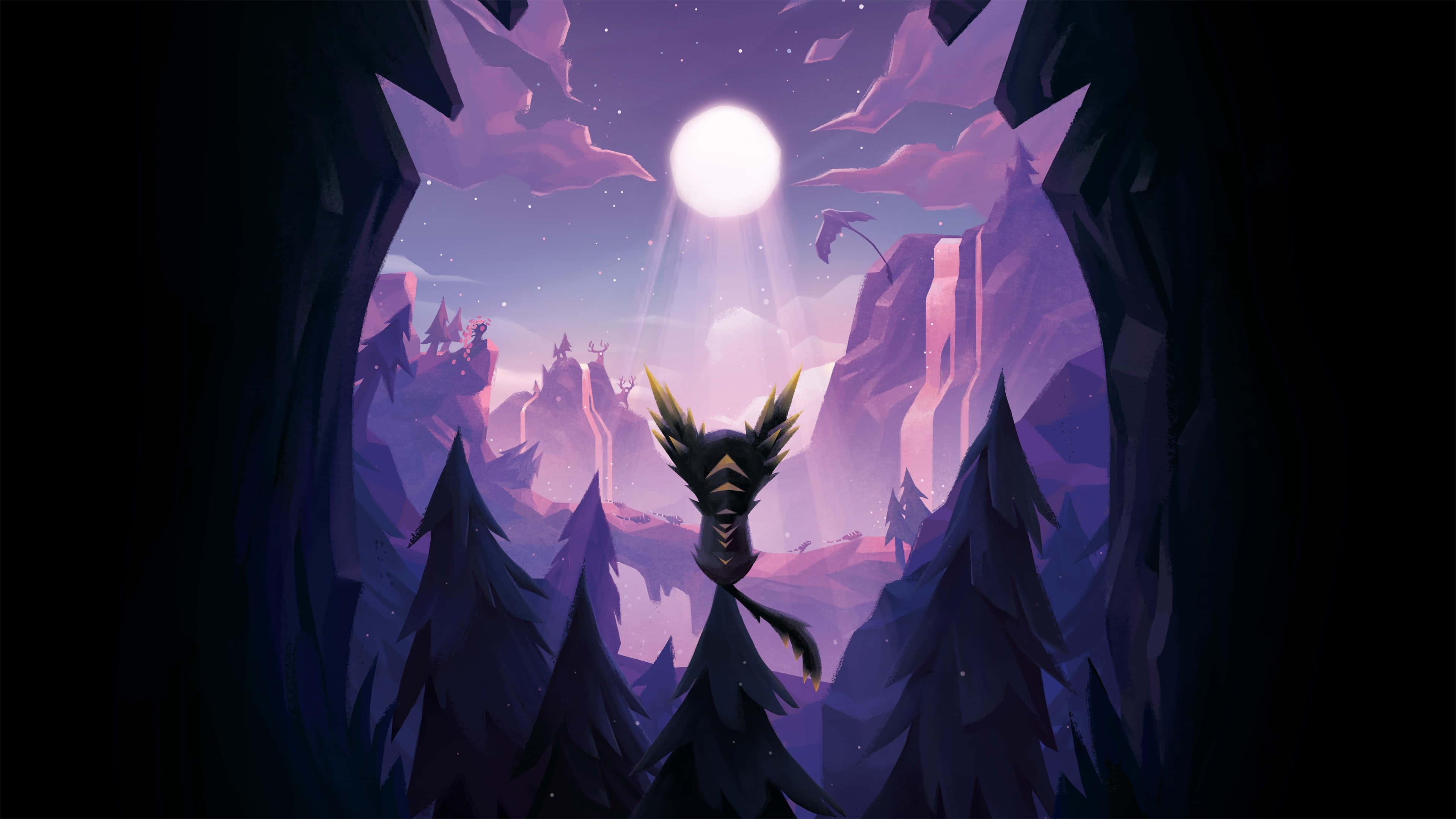 a dark forest with a glowing moon in the sky — 3840x2160 wallpaper