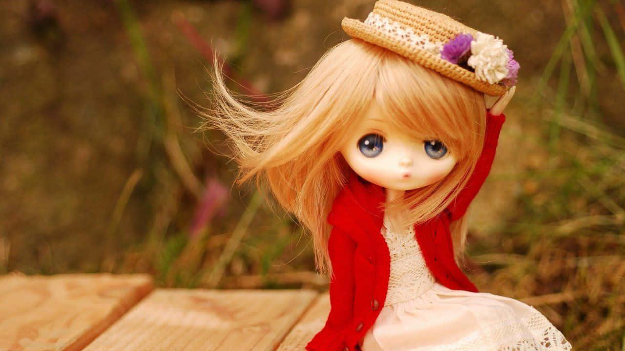 a doll sitting on a wooden bench — 1280x720 wallpaper