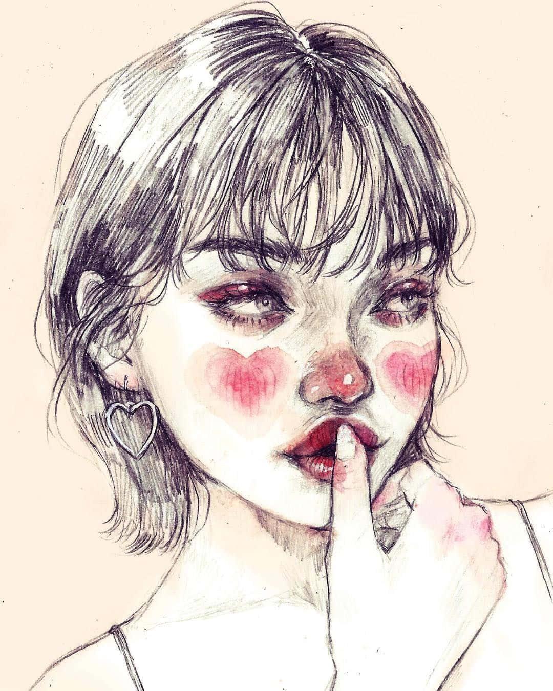 a drawing of a girl with pink lips — 1080x1350 wallpaper